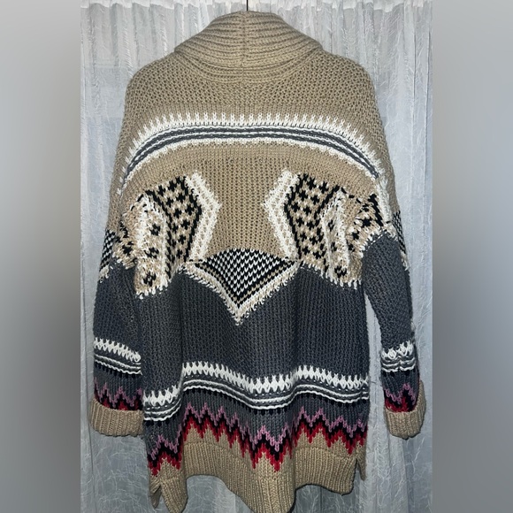 Lucky Brand Tribal Aztec Print Cardigan Chunky Sweater Wool Blend Women’s Large - Picture 5 of 6